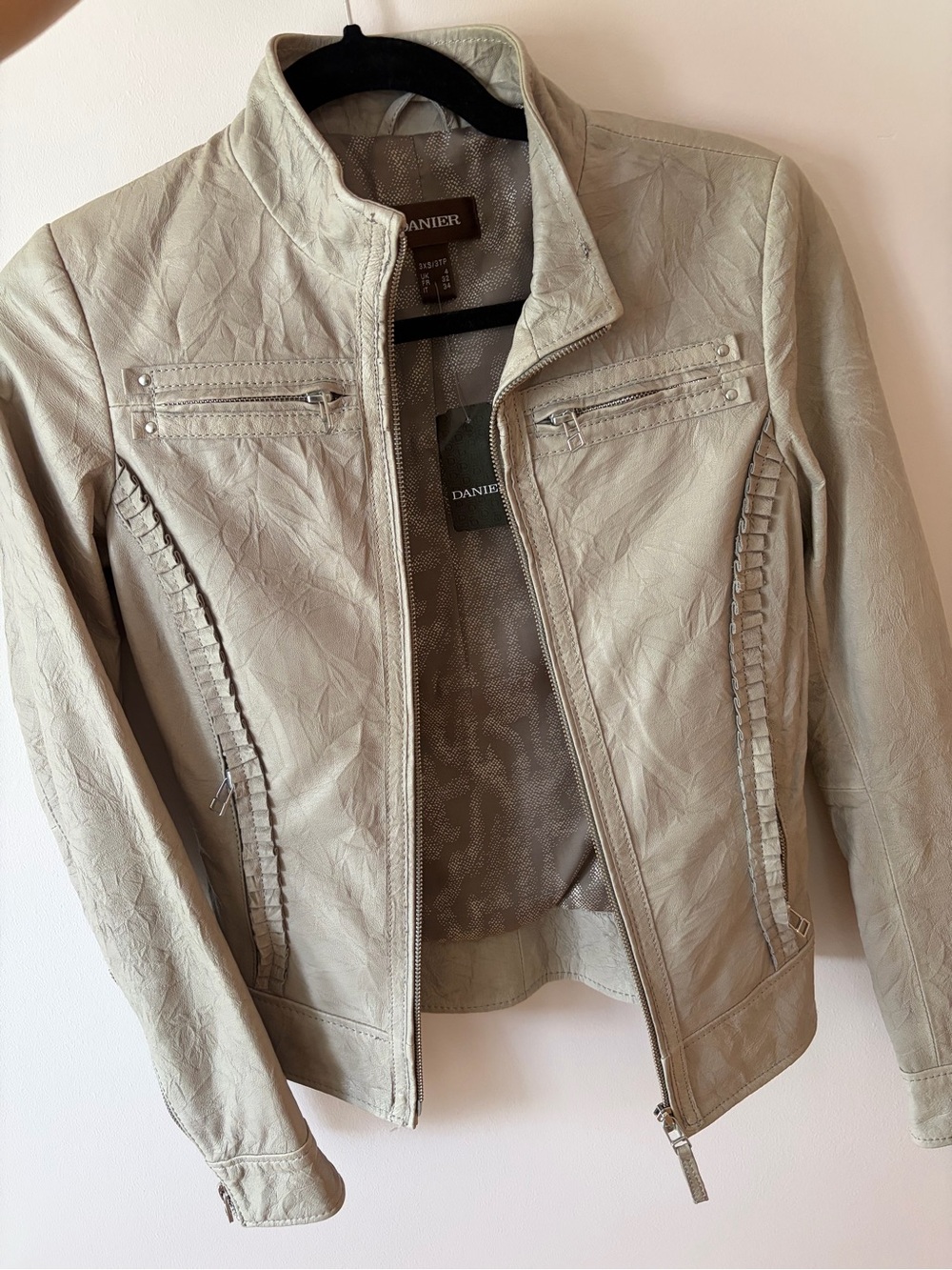 Danier Beige Taupe Leather Zip-Front Jacket